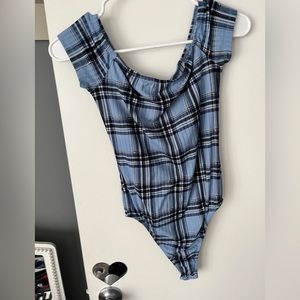 Blue flannel type of one pice